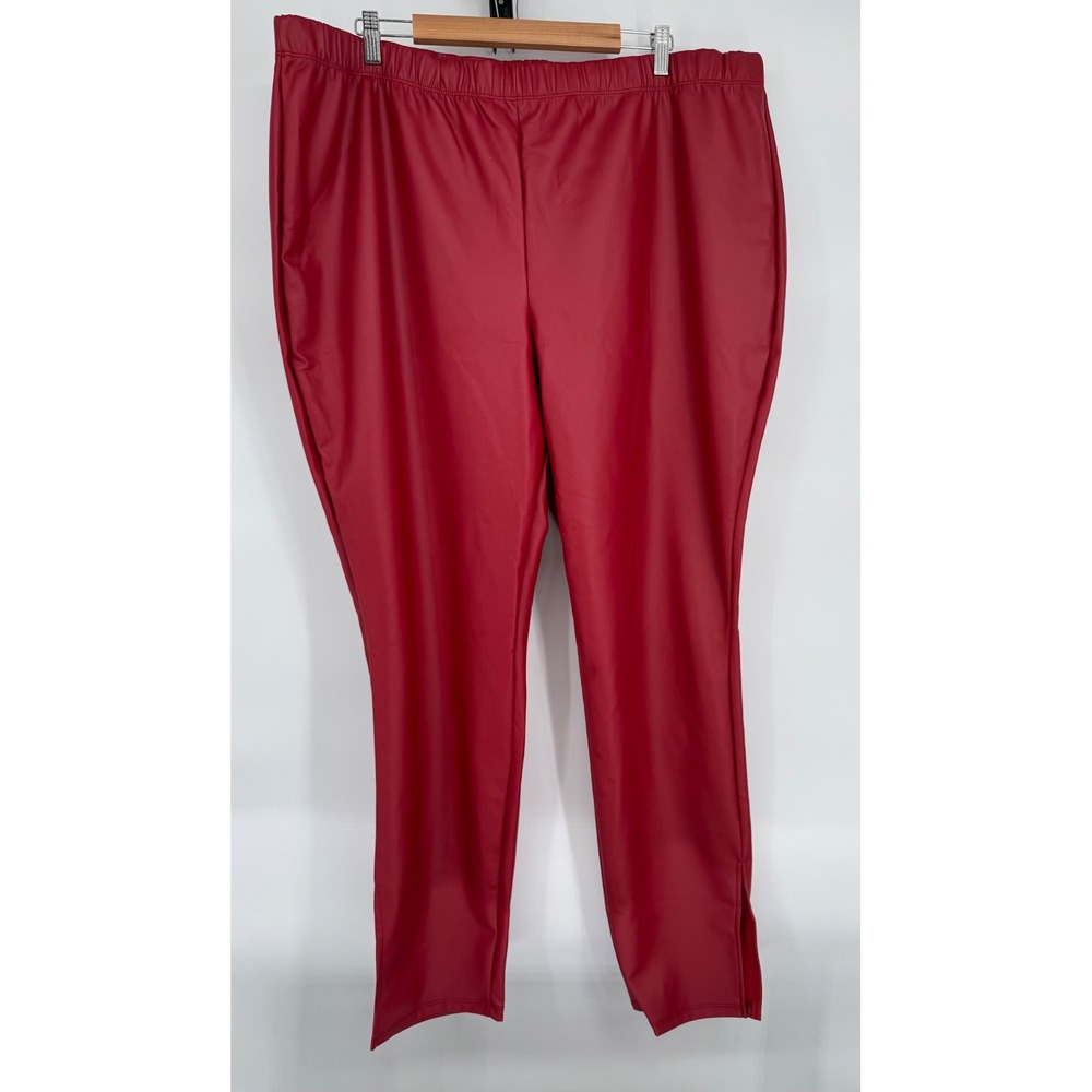Ashley Stewart Red Faux‎ Leather Leggings Plus High Rise Side Slit NEW Sz 26/28